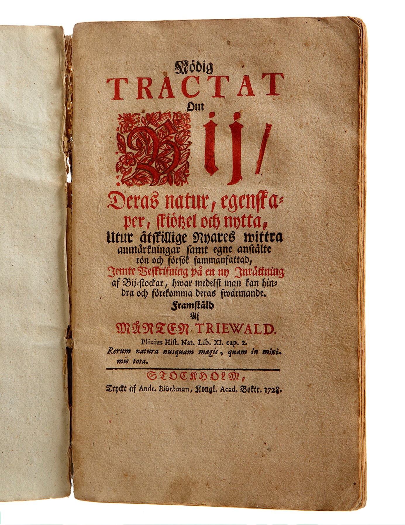 A bee book by Mårten Triewald, 1728.